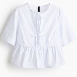 H&M Divided White Tie-Front Poplin Blouse – Size M